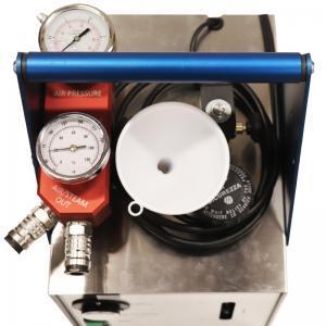 Close-up of a pressure gauge on a Boldan steam unit designed for pipe curing.